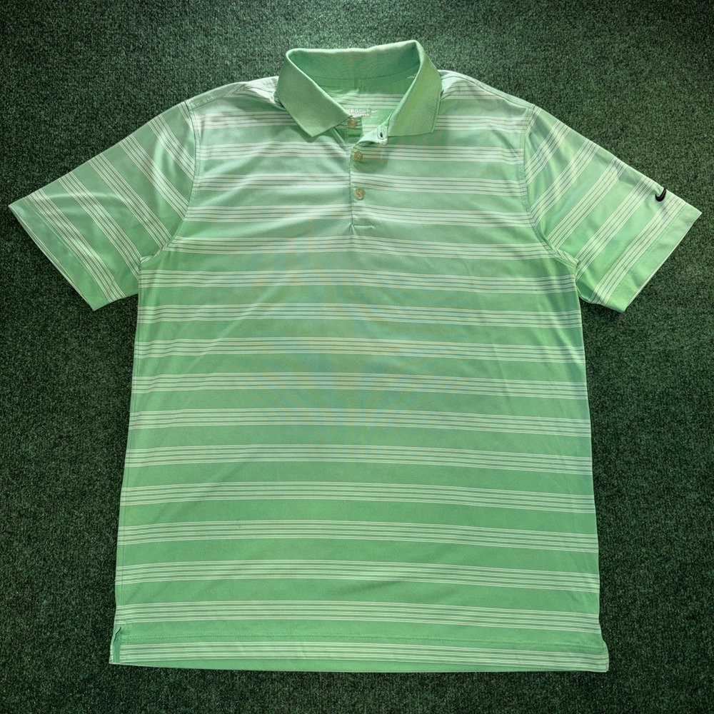 Nike Golf Performance Polo Men's Size Large Green White Stripe Polo Shirt